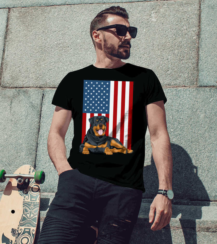 American Flag USA Pet Rottweiler Dog 194 T-Shirt