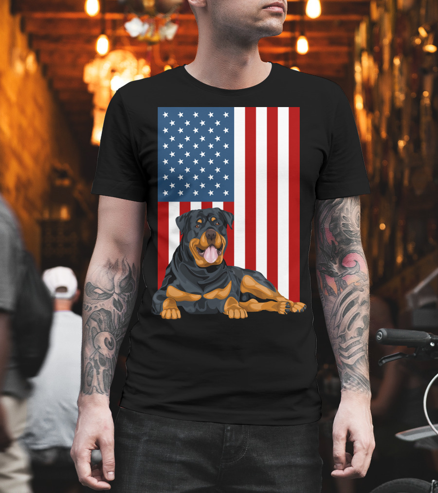 American Flag USA Pet Rottweiler Dog 194 T-Shirt