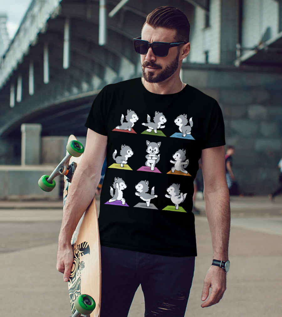 Husky Yoga Poses Funny Husky 234 Playful Meditation T-Shirt