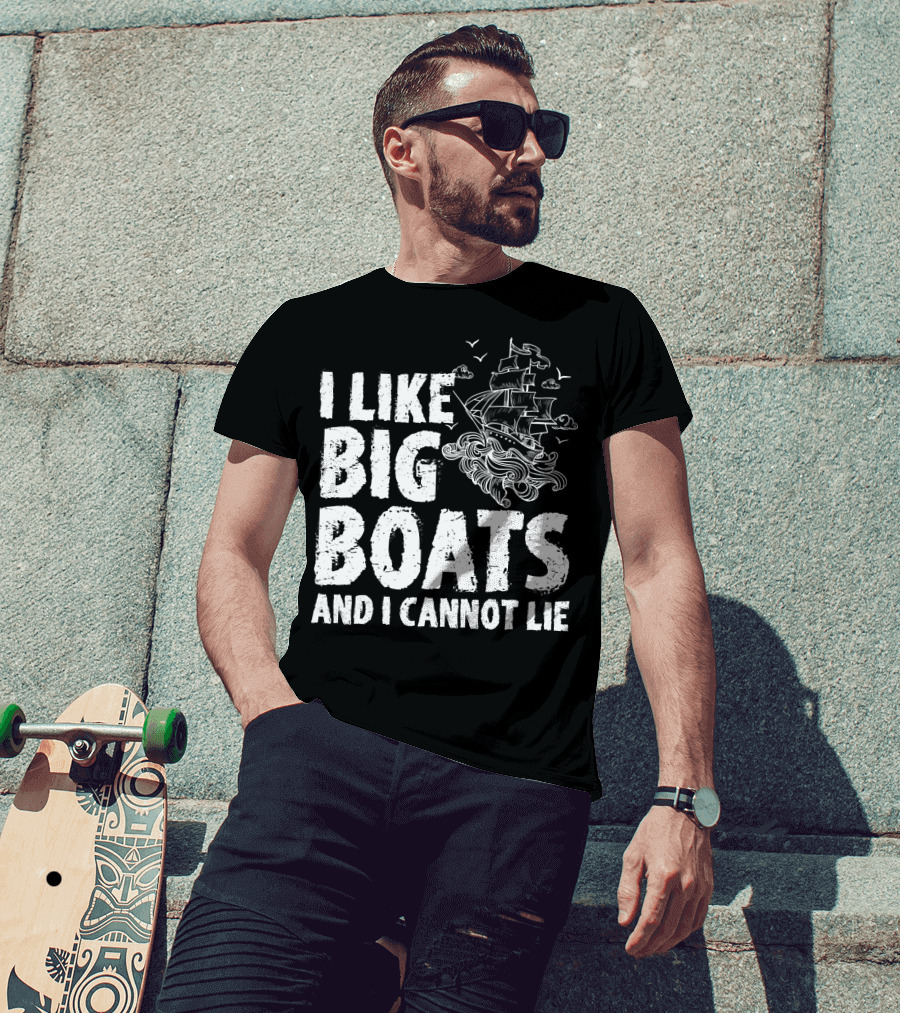 I Like Big Boats And I Cannot Lie Vintage Sailing Ship Ocean Waves T-Shirt