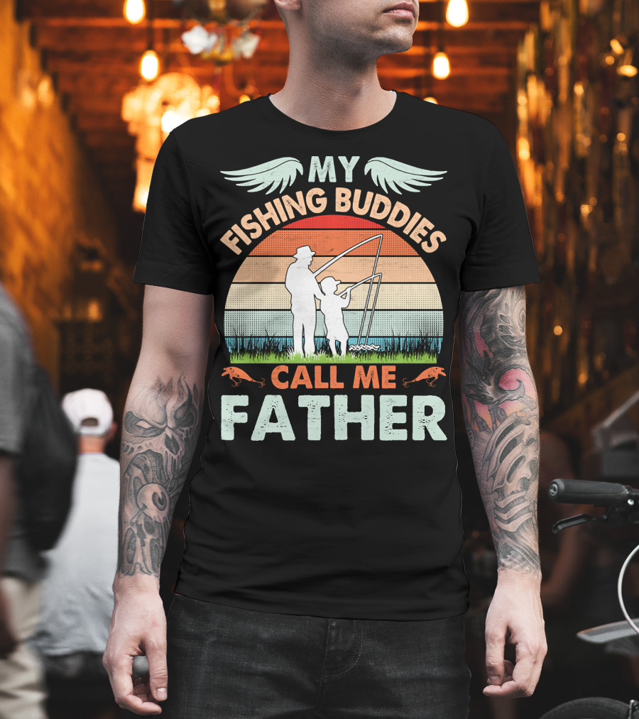 My Fishing Buddies Call Me Father Retro Sunset T-Shirt