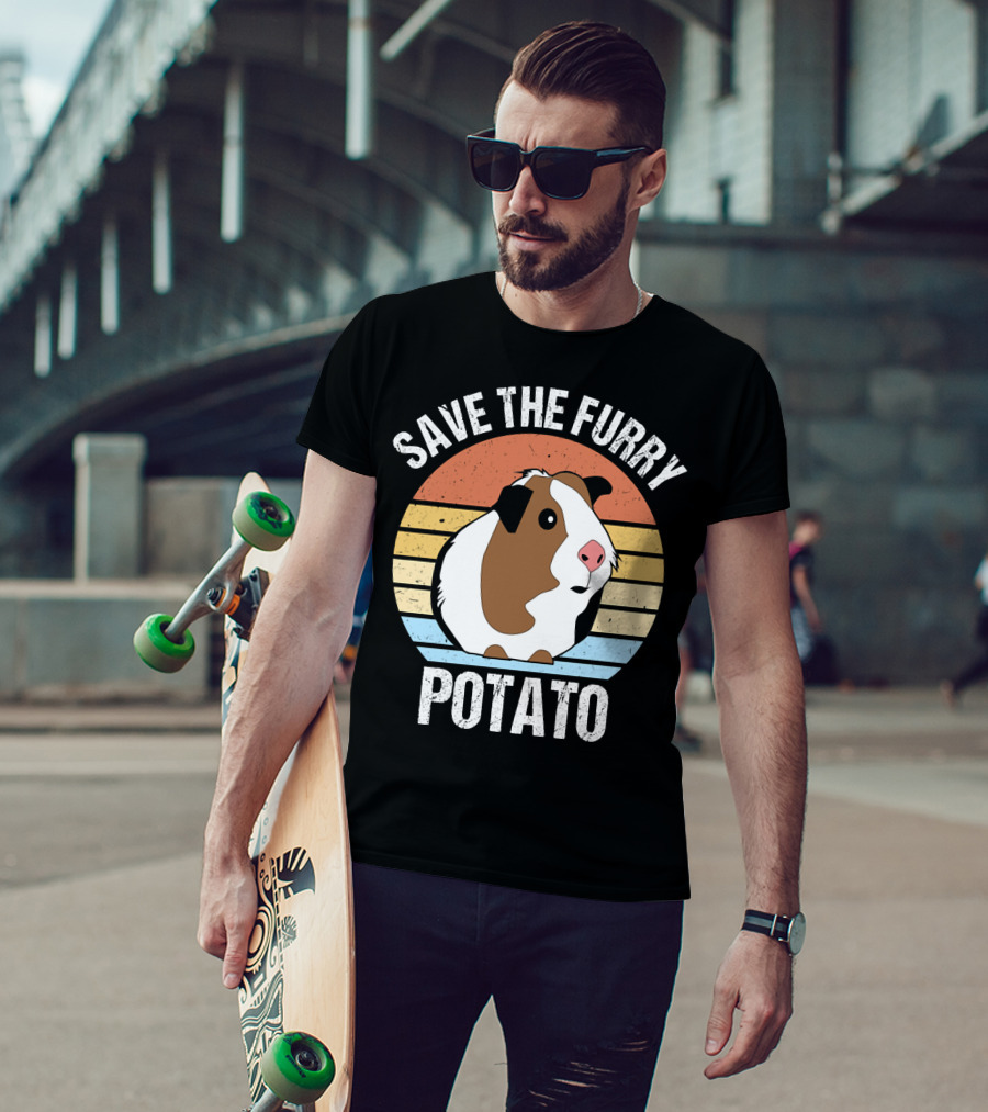 Save The Furry Potato Funny Guinea Pig Retro Sunset 181 T-Shirt