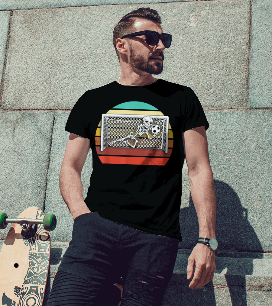 Retro Skeleton Soccer Goalkeeper Halloween Goalie Save 161 T-Shirt