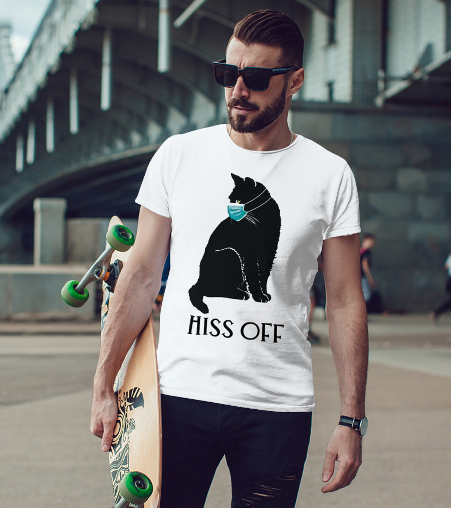 Black Cat Wearing Face Mask Hiss Off T-Shirt