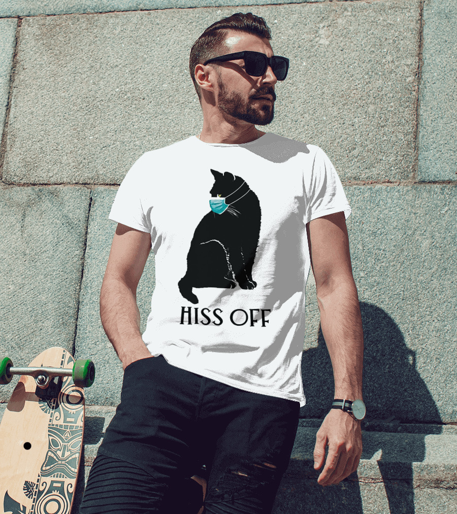 Black Cat Wearing Face Mask Hiss Off T-Shirt