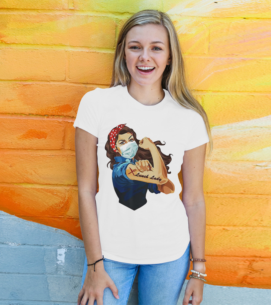 Strong Woman Masked Tattoo Lunch Lady Empowerment T-Shirt