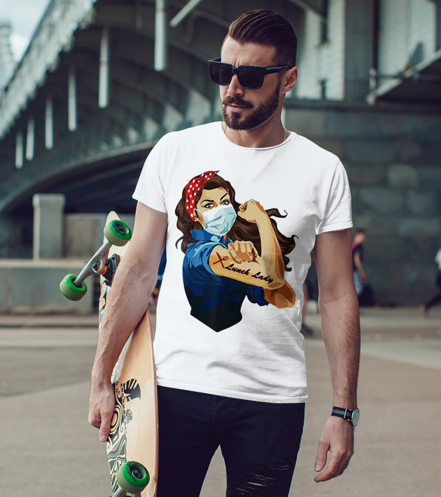 Strong Woman Masked Tattoo Lunch Lady Empowerment T-Shirt