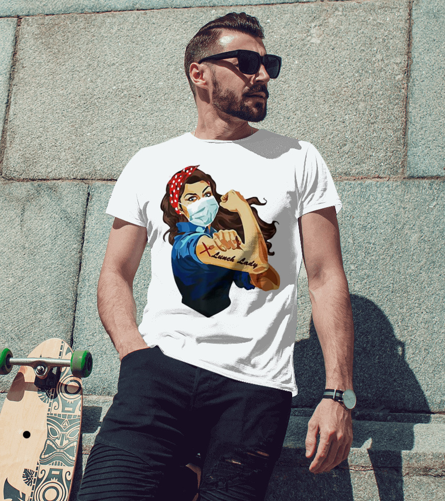 Strong Woman Masked Tattoo Lunch Lady Empowerment T-Shirt