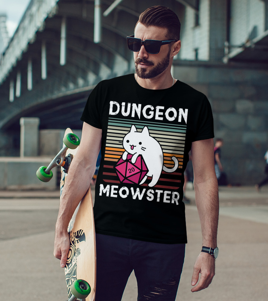Dungeon Meowster Retro Vintage Cat Lover 20 Sided Dice T-Shirt