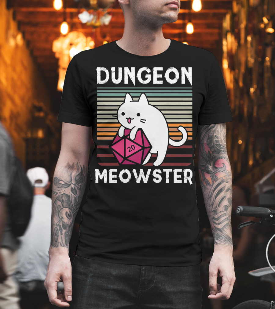 Dungeon Meowster Retro Vintage Cat Lover 20 Sided Dice T-Shirt