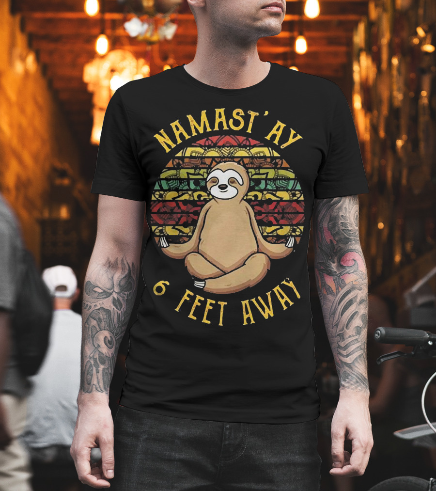 Namast'Ay 6 Feet Away Sloth Meditation Mandala Retro T-Shirt