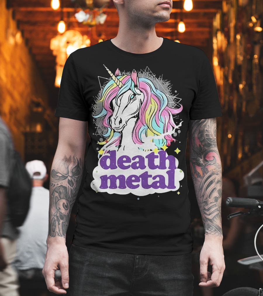 Unicorn Death Metal Rainbow Mane Fantasy T-Shirt