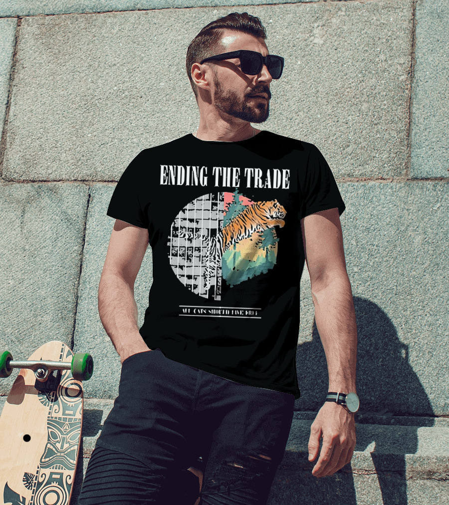 Ending The Trade All Cats Should Live Free Tiger Leaping From Bars T-Shirt