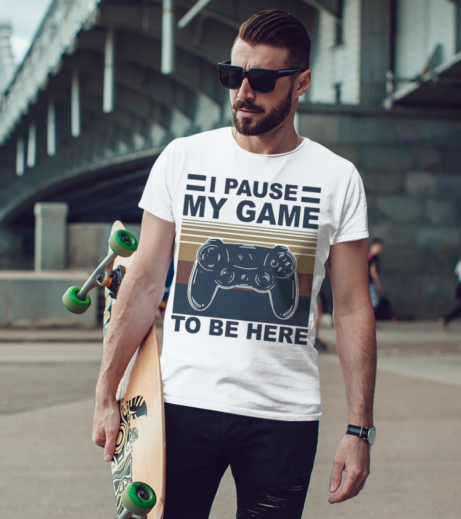 I Pause My Game To Be Here Game Controller Retro Stripe T-Shirt