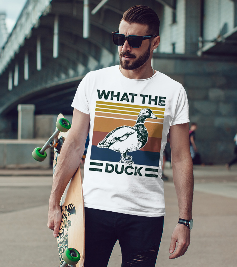 What The Duck Vintage Style Retro Stripes Duck Image T-Shirt