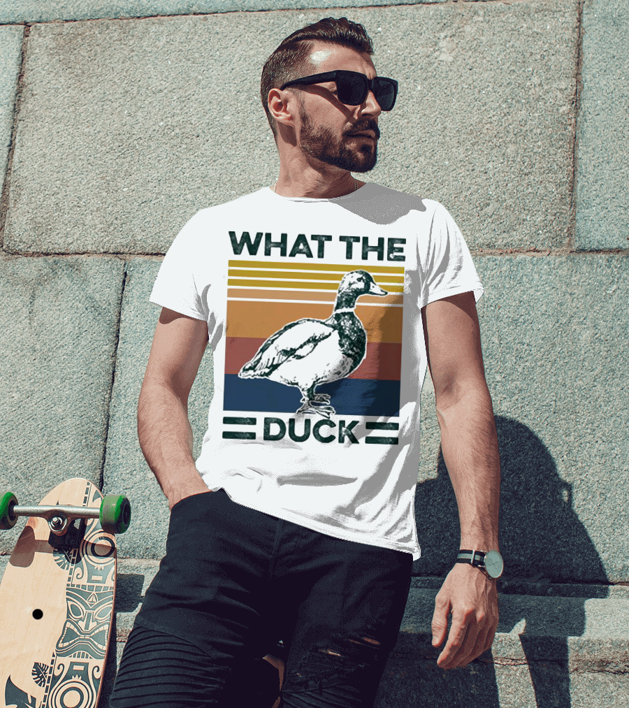 What The Duck Vintage Style Retro Stripes Duck Image T-Shirt