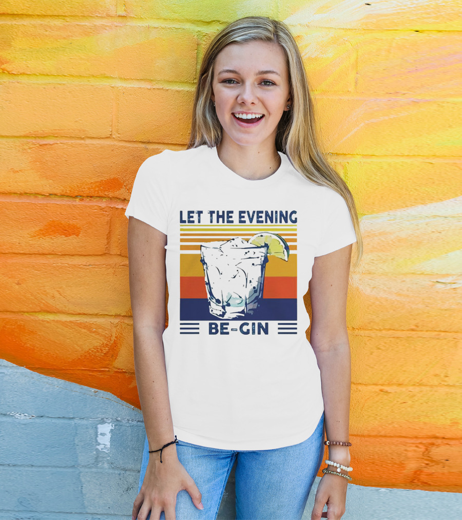 Let The Evening Be-Gin Retro Cocktail Glass And Lime T-Shirt