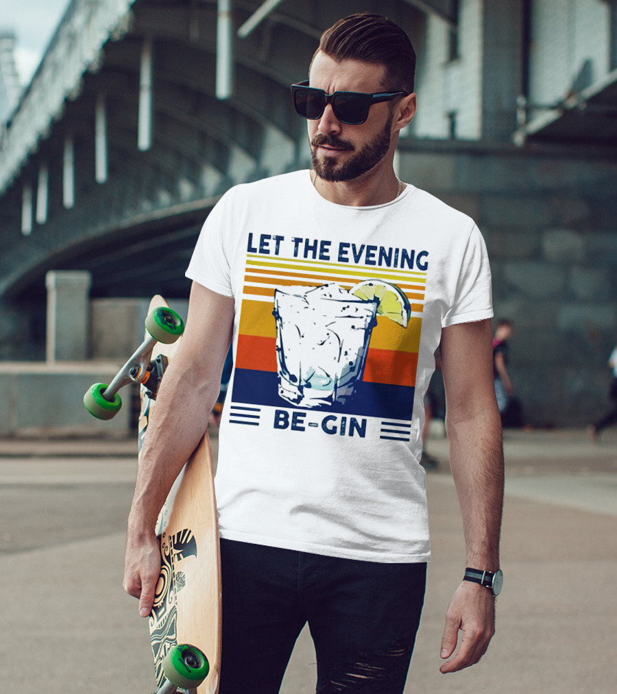 Let The Evening Be-Gin Retro Cocktail Glass And Lime T-Shirt