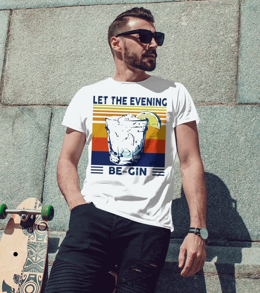 Let The Evening Be-Gin Retro Cocktail Glass And Lime T-Shirt