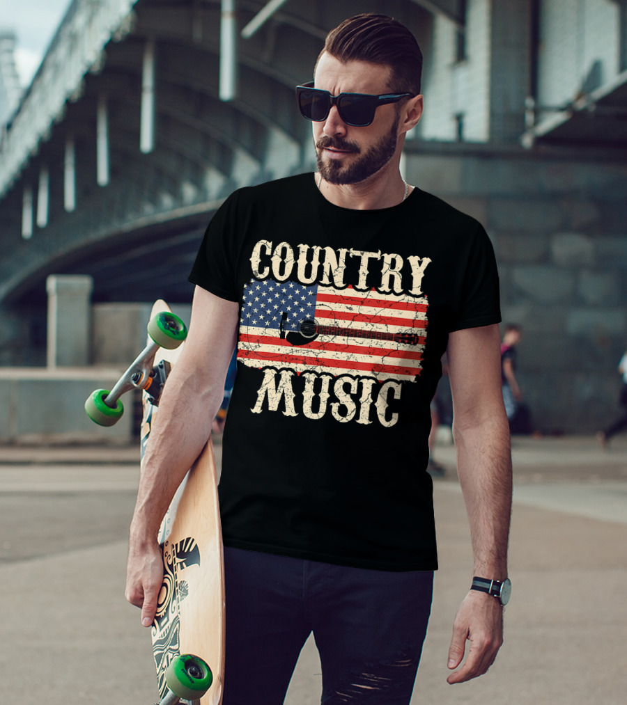 Country Music Vintage American Flag Guitar Retro 102 T-Shirt