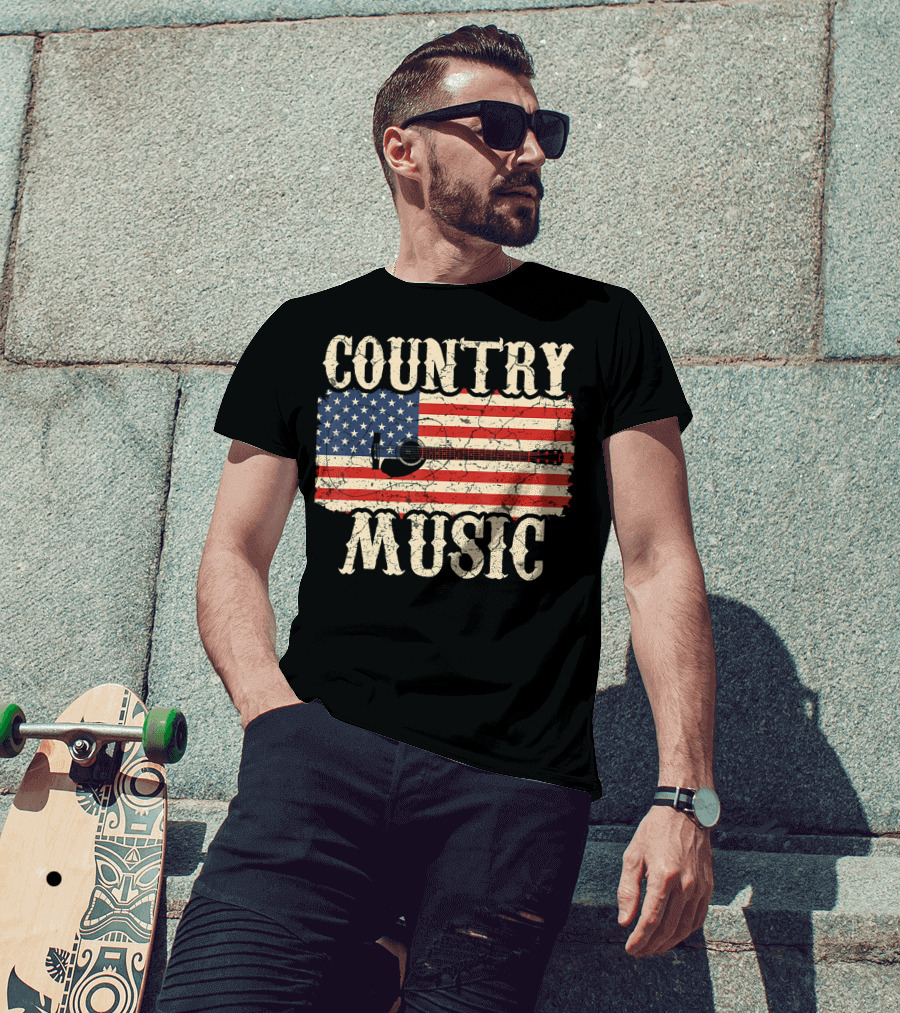 Country Music Vintage American Flag Guitar Retro 102 T-Shirt