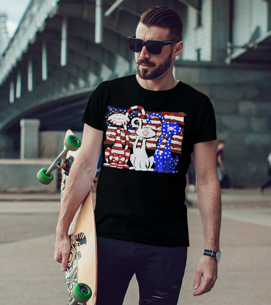 Cats With American Flag Stripes Stars Independence Day Veteran U.S T-Shirt