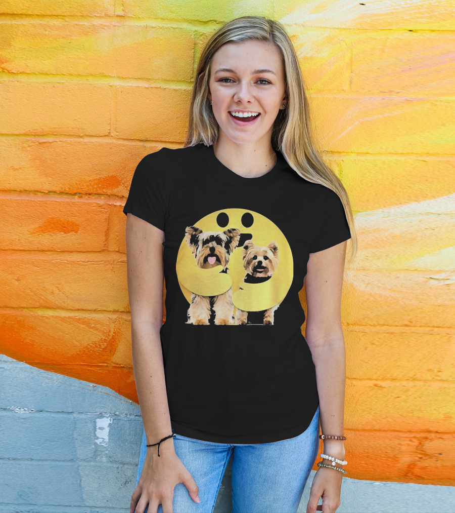 Iconic Hugging Emoji With Yorkie Dogs T-Shirt