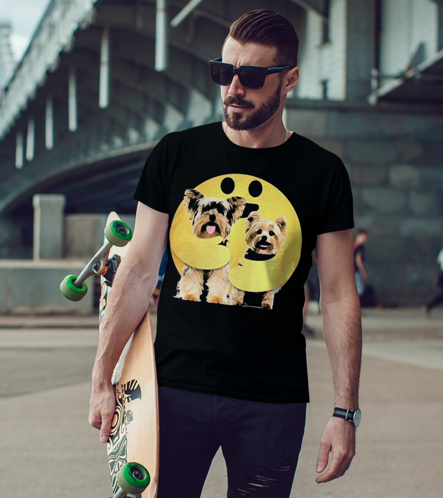 Iconic Hugging Emoji With Yorkie Dogs T-Shirt