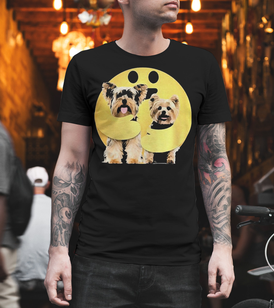 Iconic Hugging Emoji with Yorkie Dogs T-Shirt