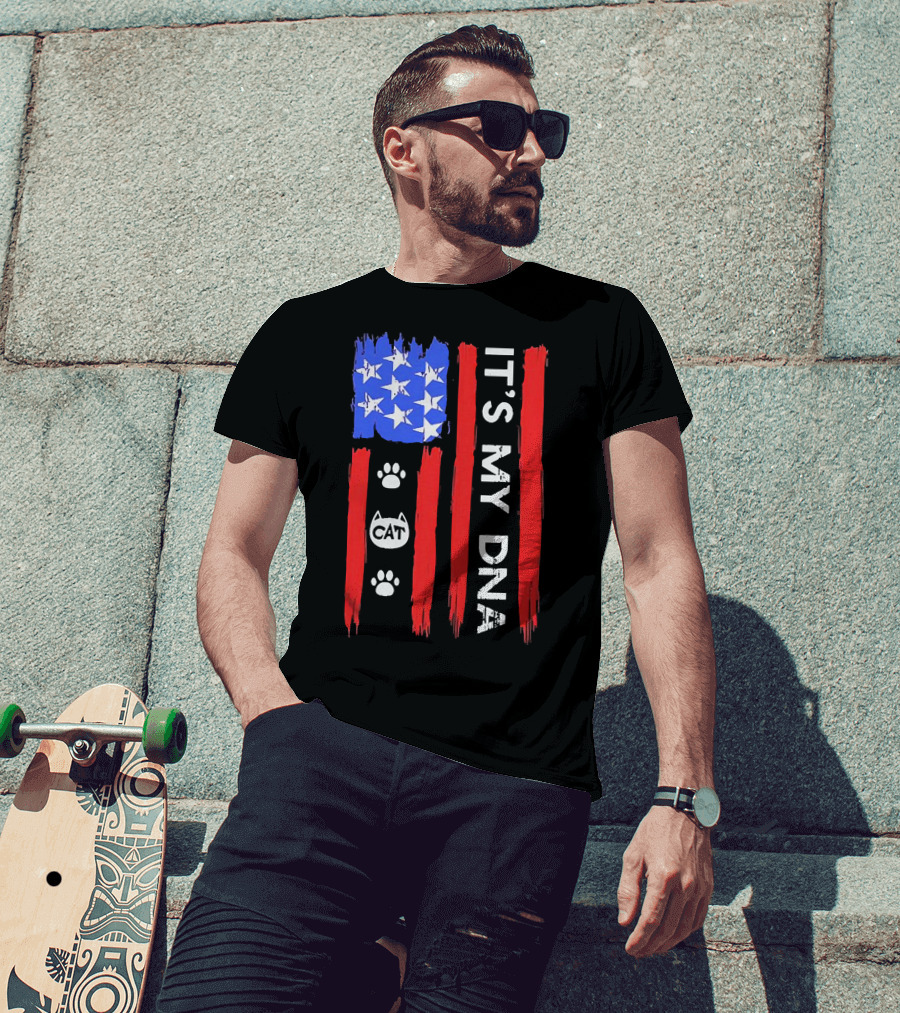 Independence Day It's My DNA Cat Paw American Flag T-Shirt