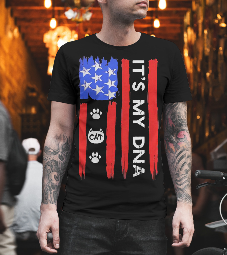 Independence Day It's My DNA Cat Paw American Flag T-Shirt