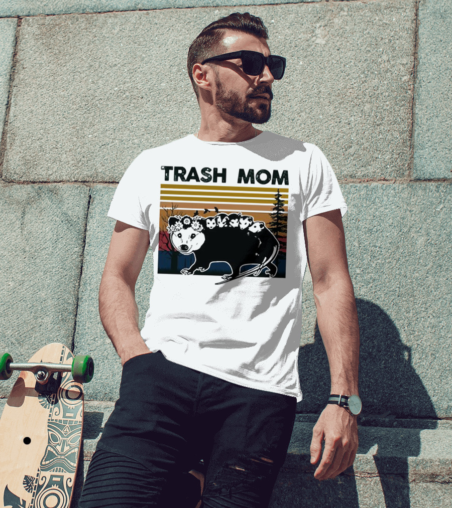 Trash Mom Raccoon Retro Forest Sunset T-Shirt