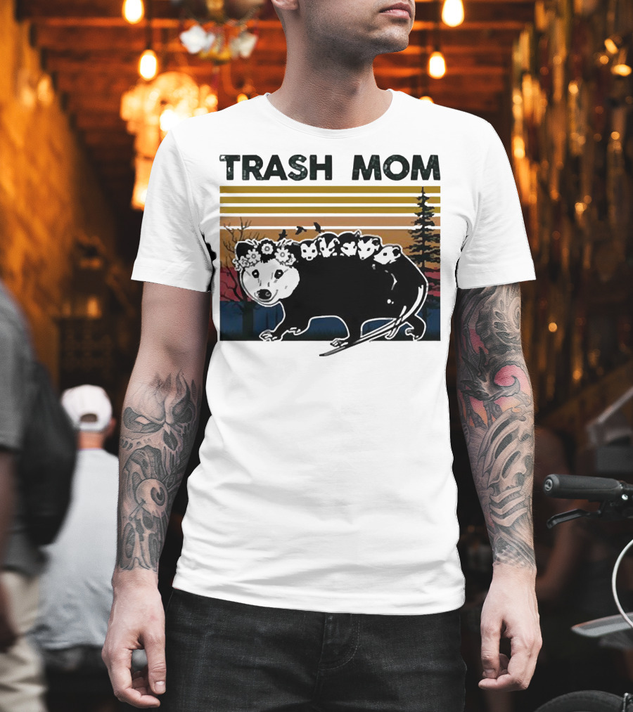 Trash Mom Raccoon Retro Forest Sunset T-Shirt