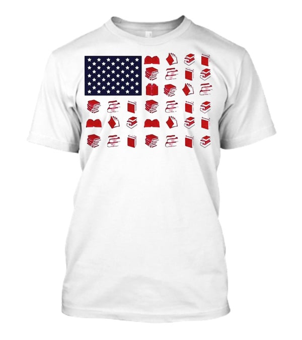 American Flag Made Of Books Veteran Independence Day T-Shirt