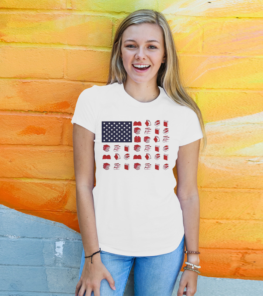 American Flag Made Of Books Veteran Independence Day T-Shirt