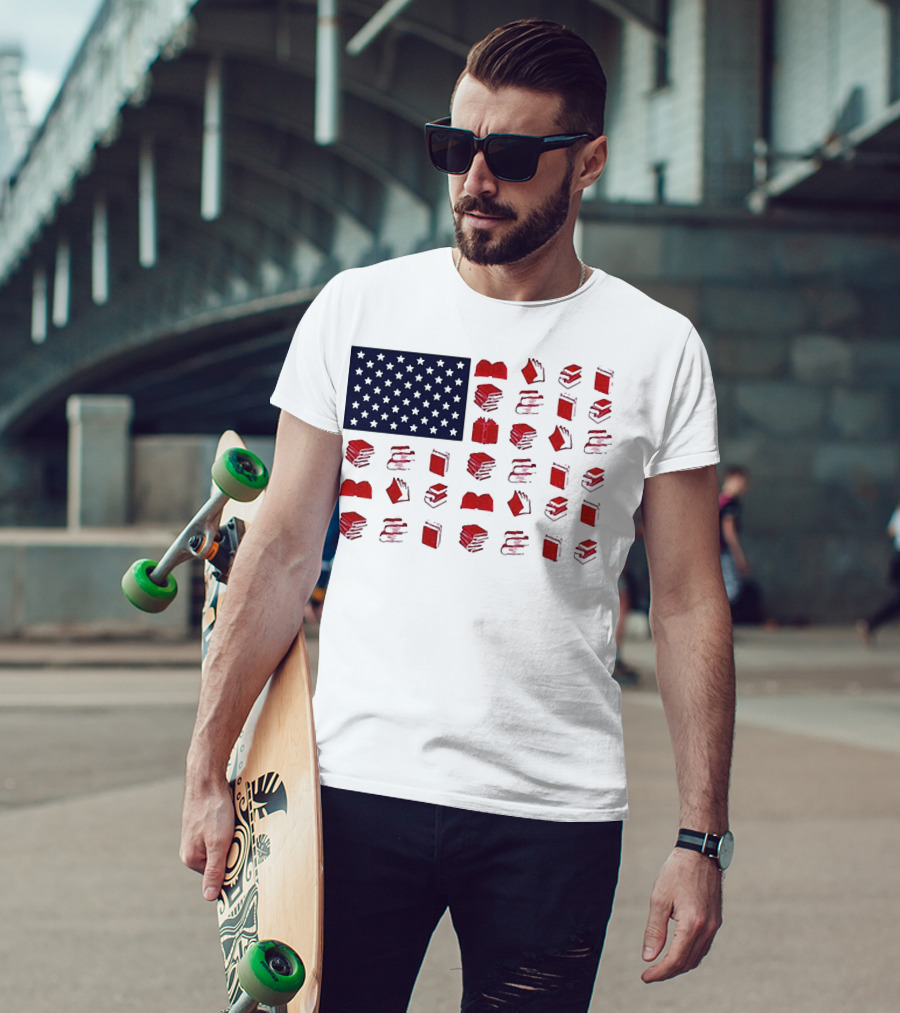 American Flag Made Of Books Veteran Independence Day T-Shirt