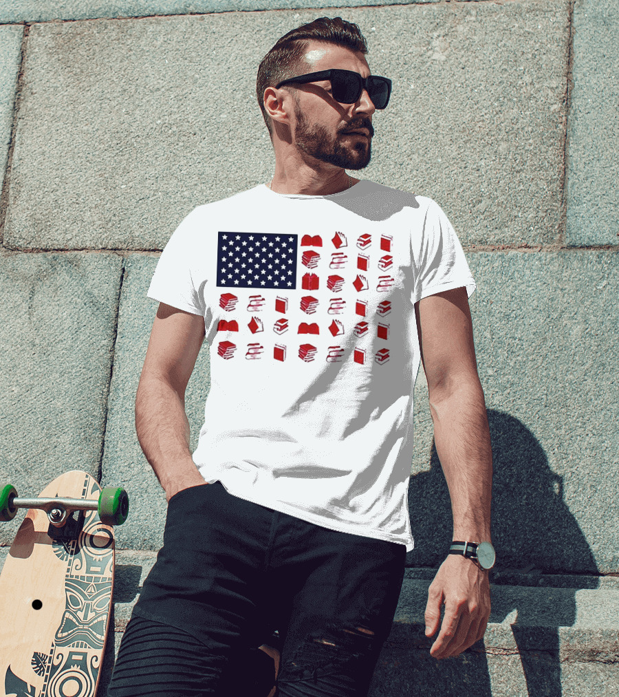 American Flag Made Of Books Veteran Independence Day T-Shirt