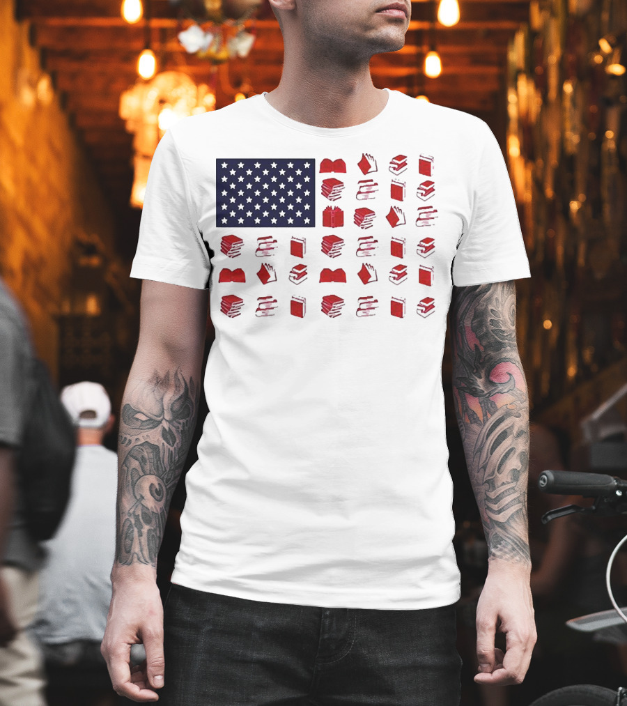 American Flag Made Of Books Veteran Independence Day T-Shirt