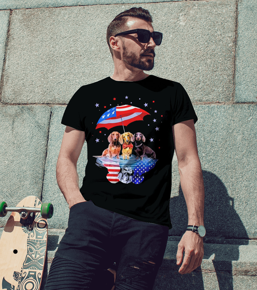 Dogs Dachshund American Flag Stars Umbrella T-Shirt