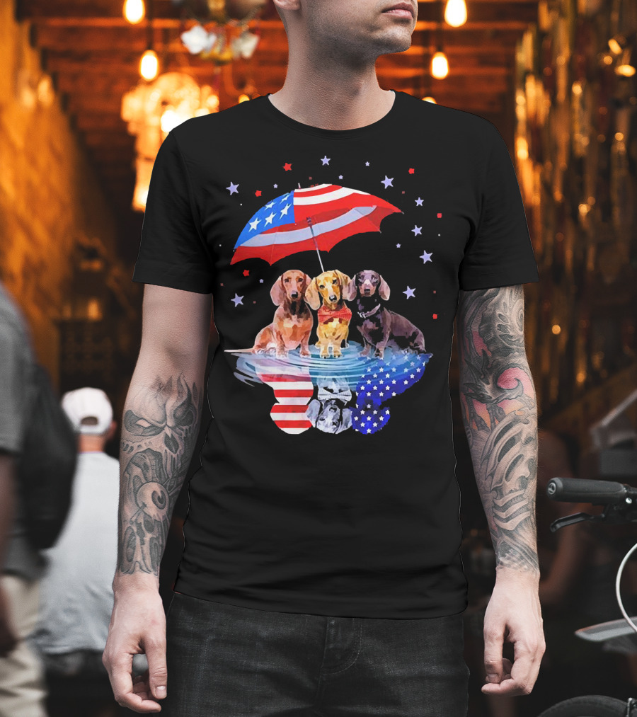 Dogs Dachshund American Flag Stars Umbrella T-Shirt