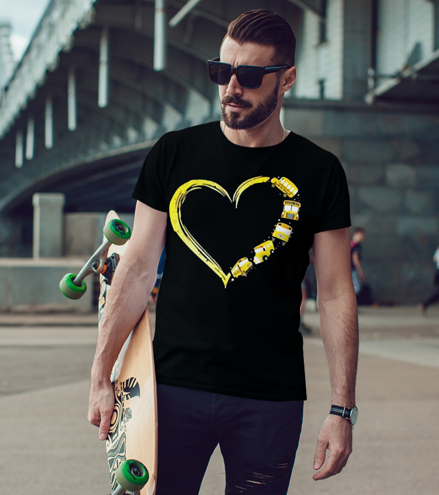 Heart-Shaped Yellow School Bus Journey Love Back To School T-Shirt
