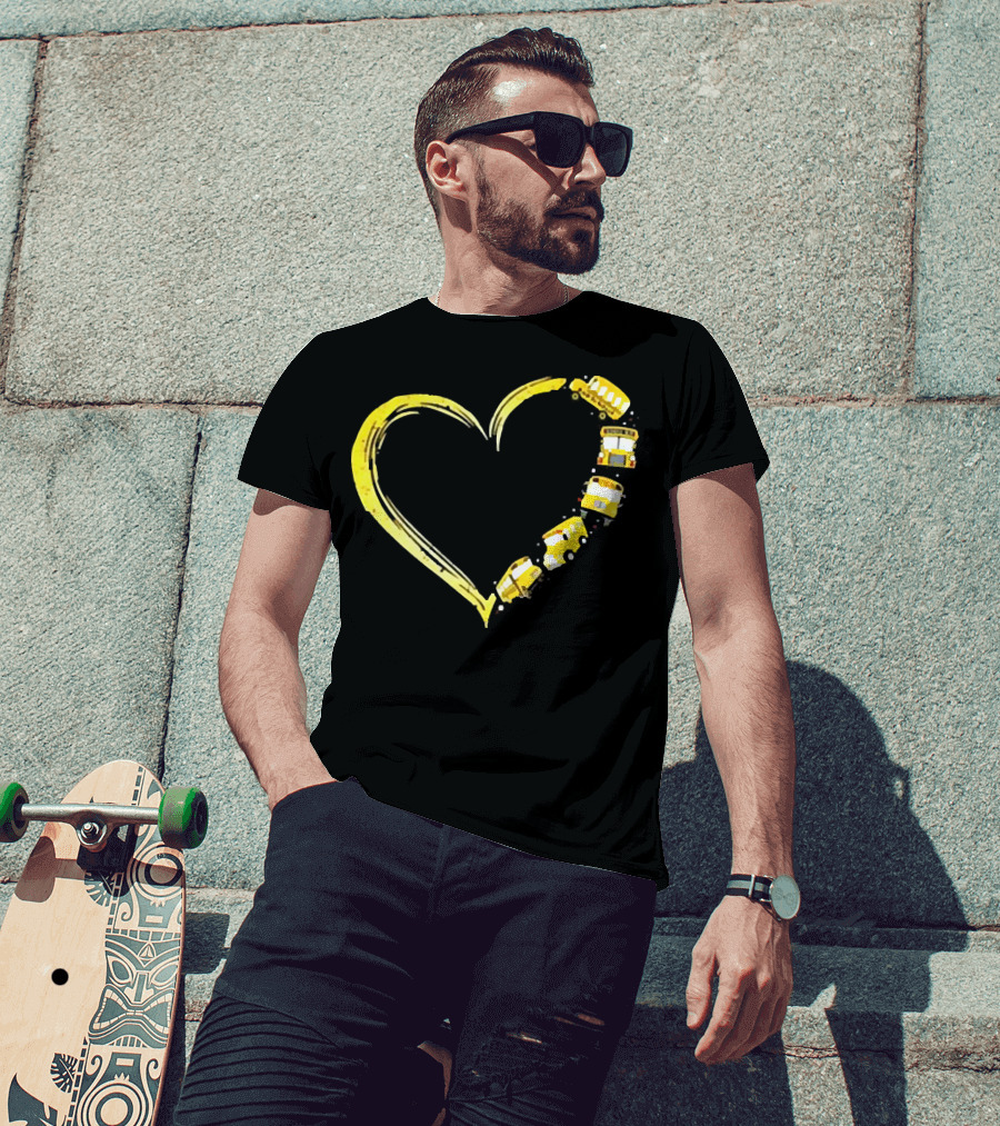 Heart-Shaped Yellow School Bus Journey Love Back To School T-Shirt