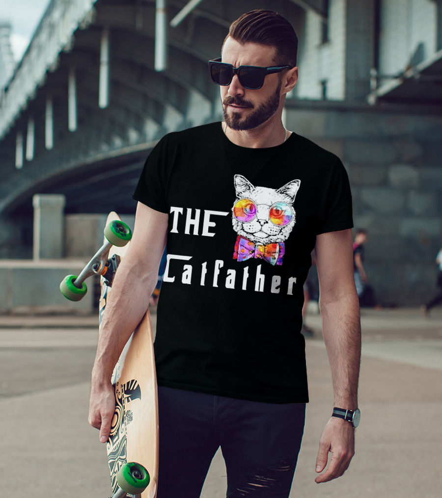 The Catfather Nerd Cat With Glasses And Bow T-Shirt