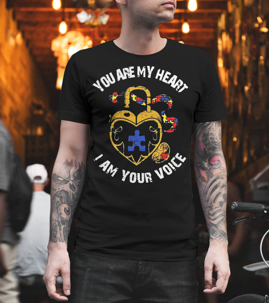 Autism Awareness Heart Lock With Puzzle Piece Connection: You Are My Heart I Am Your Voice T-Shirt