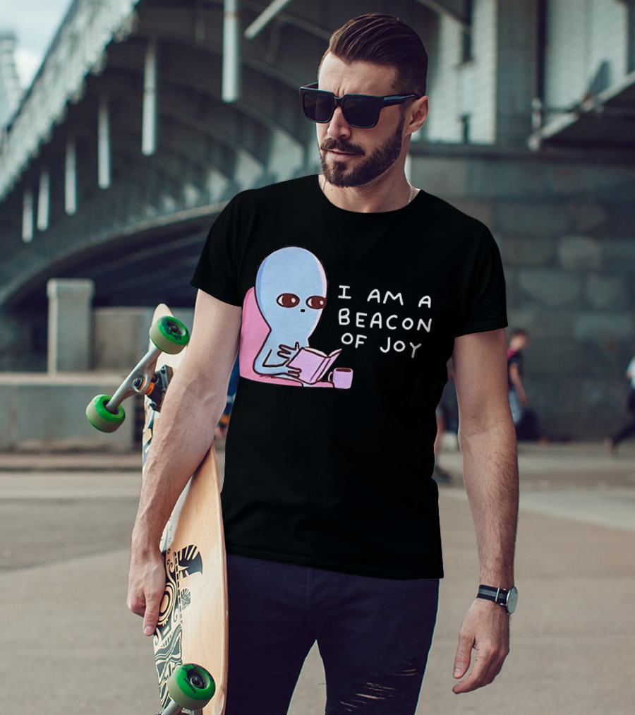 Strange Planet I Am A Beacon Of Joy Alien Reading Book With Coffee T-Shirt
