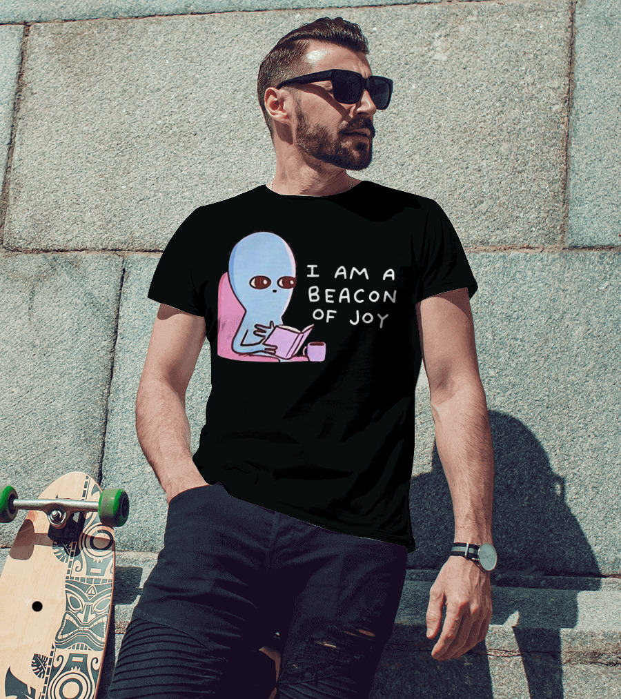 Strange Planet I Am A Beacon Of Joy Alien Reading Book With Coffee T-Shirt