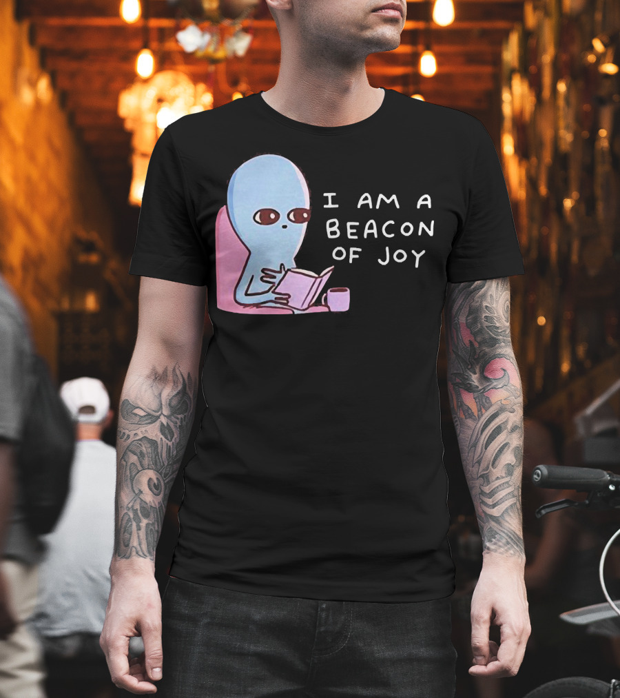 Strange Planet I Am A Beacon Of Joy Alien Reading Book With Coffee T-Shirt