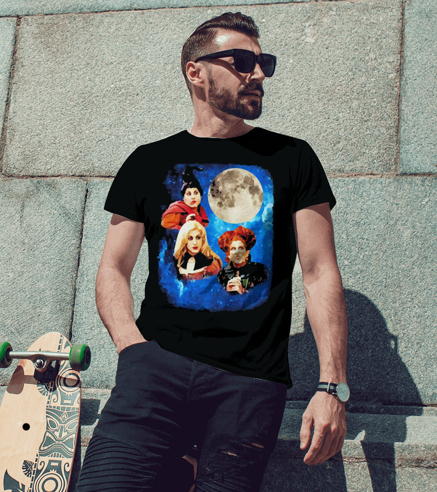 Three Hocus Pocus Moon Sanderson Sisters Night Sky T-Shirt