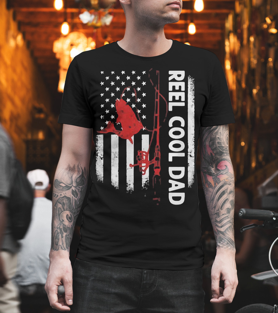 Reel Cool Dad American Flag Fishing Veteran T-Shirt