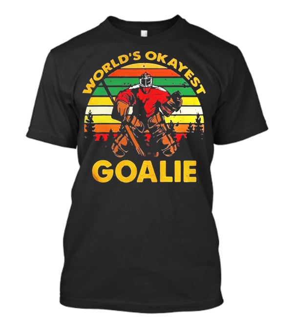 World's Okayest Goalie Vintage Hockey Retro Stripes T-Shirt